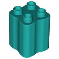 Duplo Brick 2 x 2 x 2 with Indented Sides (Tree Trunk) in Dark Turquoise