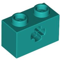 Technic Brick 1 x 2 with Axle Hole Type 1 [+ Opening] and Bottom Ridges in Dark Turquoise