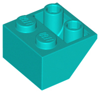 Brick Sloped Inverted 45° 2 x 2 [Ovoid Bottom Pin, Bar-sized Stud Holes] in Dark Turquoise