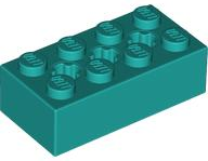 Brick Special 2 x 4 with 3 Axle Holes in Dark Turquoise