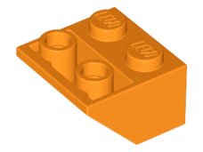 Brick Sloped Inverted 45° 2 x 2 [Ovoid Bottom Pin, Bar-sized Stud Holes] in Orange