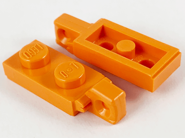 Hinge Plate 1 x 2 Locking with 1 Finger On End, with Groove in Orange