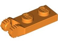 Hinge Plate 1 x 2 Locking with 2 Fingers On End, with Groove, 9 Teeth in Orange