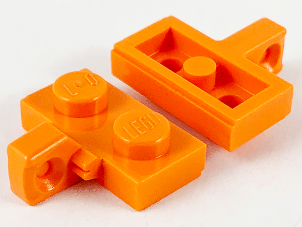 Hinge Plate 1 x 2 Locking with 1 Finger on Side, with Groove in Orange