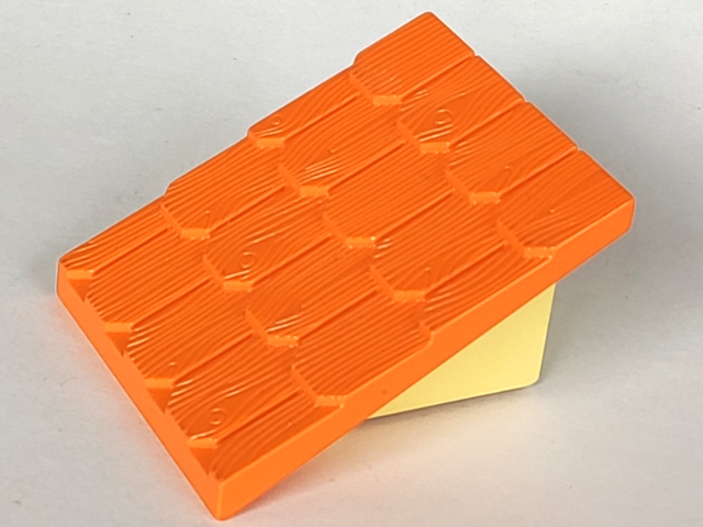 Duplo Roofpiece Slope 30 4 x 4 Shingled with Light Yellow Base in Orange