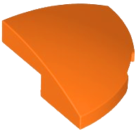 Brick Round Corner, Curved 2 x 2 x 2/3 Quarter Circle With 1 x 1 Bottom Cutout in Orange