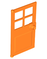 Door 1 x 4 x 6 with 4 Panes and Stud Handle in Orange