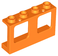 Window 1 x 4 x 2 Plane, Hollow Studs, Single Hole Top and Bottom for Glass in Orange