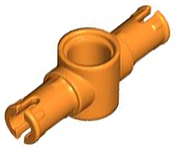Technic Pin Connector Hub with 2 Pins with Friction Ridges Lengthwise [Small Squared Pin Holes] in Orange
