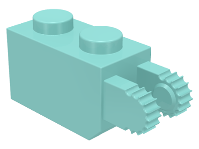 Hinge Brick 1 x 2 Locking with 2 Fingers Vertical End, 9 Teeth in Aqua