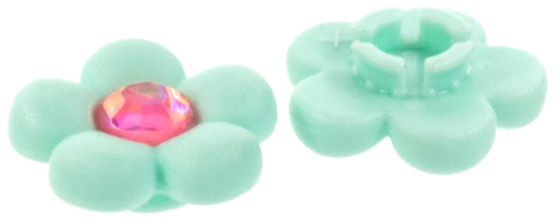 Clikits Icon, Flower 2 x 2 Small, 5 Petals with Pin [Frosted] Trans-Pink Center Facet Gem in Aqua