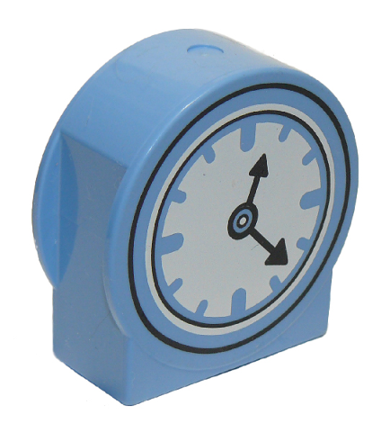 Duplo Brick 1 x 3 x 2 Round Top, Cut Away Sides with Clock Print in Medium Blue