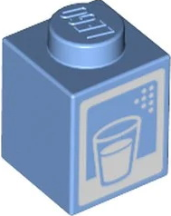 Brick 1 x 1 with Milk Carton, Glass, print in Medium Blue