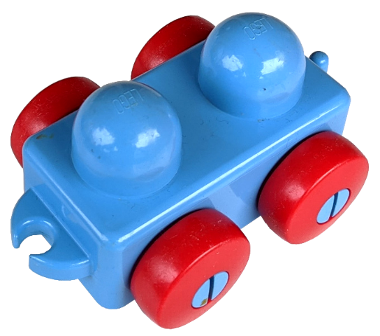 Primo Wheel Base 1 x 2 with Hitches and Red Wheels in Medium Blue