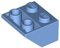 Brick Sloped Inverted 45° 2 x 2 [Ovoid Bottom Pin, Bar-sized Stud Holes] in Medium Blue