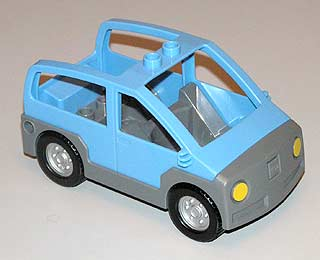 Duplo Car with 2 Studs on Roof, Dark Bluish Gray Base in Medium Blue