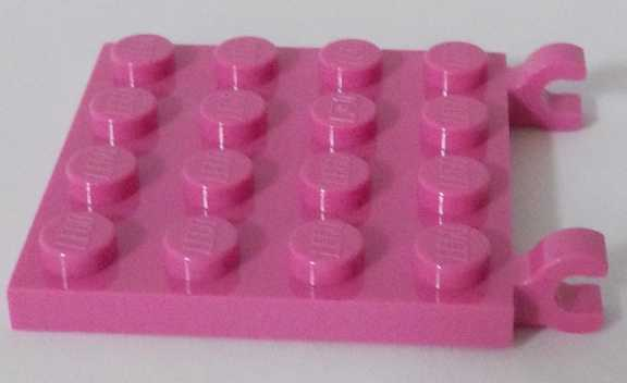 Plate Special 4 x 4 with Clips Horizontal (thick open O clips) in Dark Pink