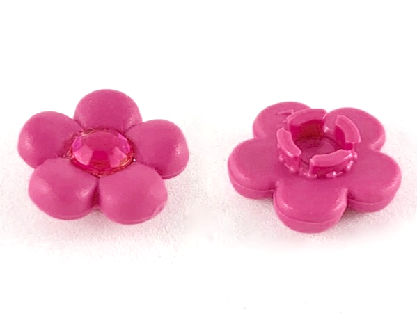Clikits Icon, Flower 2 x 2 Small, 5 Petals with Pin [Frosted] Trans-Pink Center Facet Gem in Dark Pink