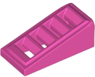 Brick Sloped 18° 2 x 1 x 2/3 with 4 Slots / Grate in Dark Pink