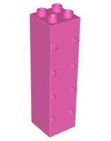 Duplo Building Wall 2 x 2 x 6 with Drawer Slots on One Side and Eight Hinges on the Other in Dark Pink