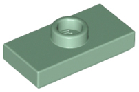 Plate Special 1 x 2 with 1 Stud with Groove and Inside Stud Holder (Jumper) in Sand Green