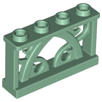 Fence Ornamented 1 x 4 x 2 with 4 Studs in Sand Green