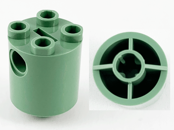 Brick Round 2 x 2 x 2 Robot Body, Axle Holder '+' Orientation in Sand Green