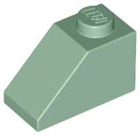 Brick Sloped 45° 2 x 1 with Bottom Pin in Sand Green