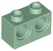 Technic Brick 1 x 2 [2 Pin Holes] in Sand Green
