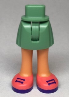 Mini Doll Hips and Skirt with Molded Nougat Legs and Printed Coral Shoes with Dark Purple Laces and Soles Pattern - Thin Hinge, Sand Green