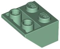 Brick Sloped Inverted 45° 2 x 2 [Ovoid Bottom Pin, Bar-sized Stud Holes] in Sand Green
