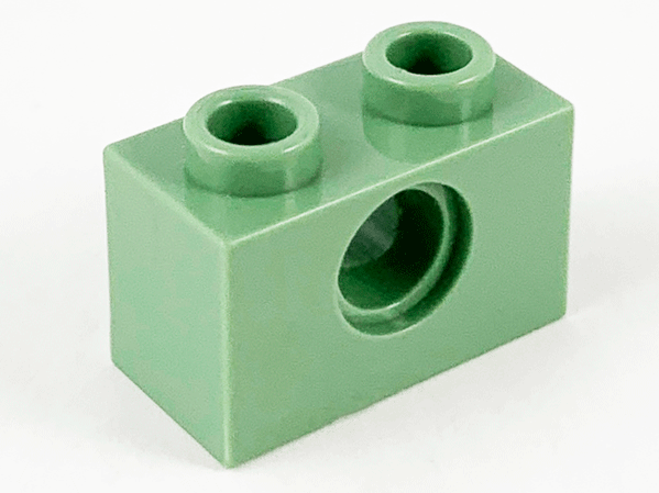 Technic Brick 1 x 2 [1 Pin Hole] in Sand Green