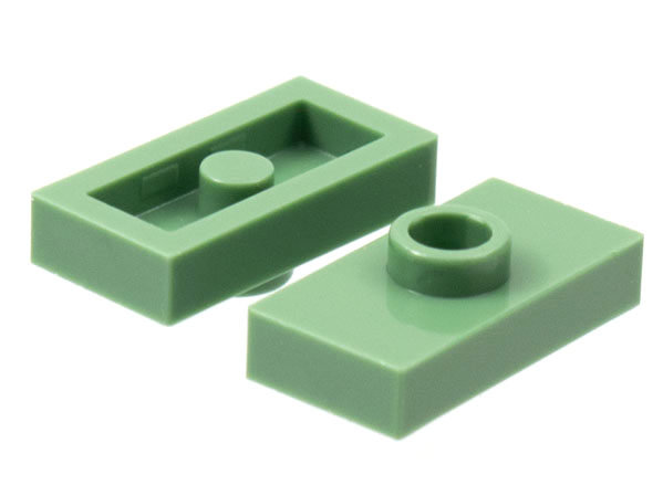 Plate Special 1 x 2 with 1 Stud without Groove (Jumper) in Sand Green