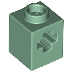 Technic Brick 1 x 1 with Axle Hole in Sand Green