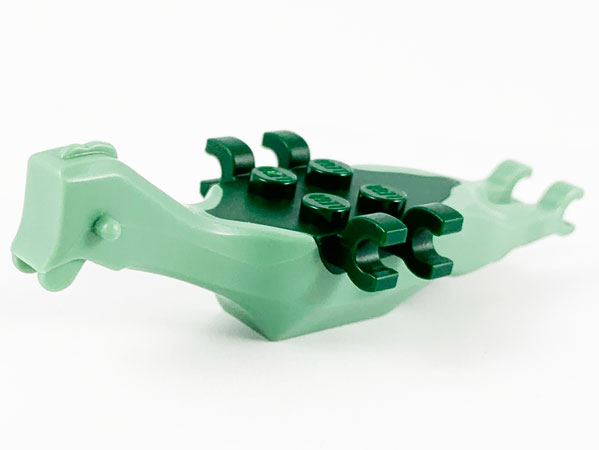 Animal Body Part, Dinosaur, Pteranodon Body, 4 Studs, 6 Clips with Dark Green Top in Sand Green