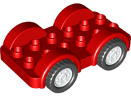 Duplo Car Base 2 x 6 - 4 White Wheels with Black Tires on 4 Fixed Axles in Red