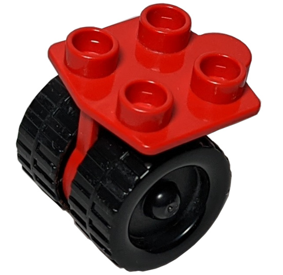 Duplo Airplane Wheel with 4 Studs, with Two Wide Wheels and no Hitch in Red