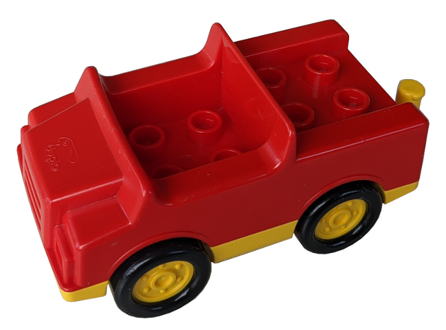 Duplo Car with 2 x 2 Studs and Yellow Base and Hubs in Red
