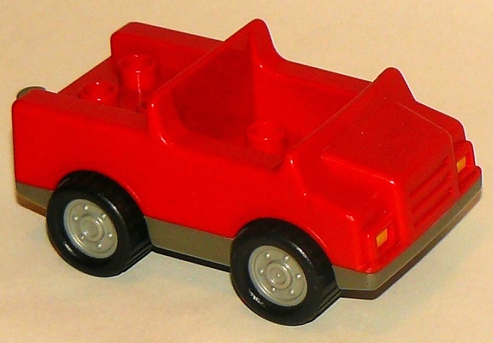 Duplo Car with 2 x 2 Studs and Dark Gray Base, Silver Hubs in Red
