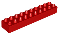 Duplo Brick 2 x 10 in Red