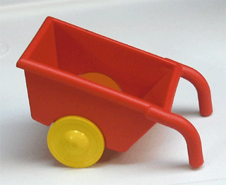 Duplo Wheelbarrow with Yellow Wheels in Red