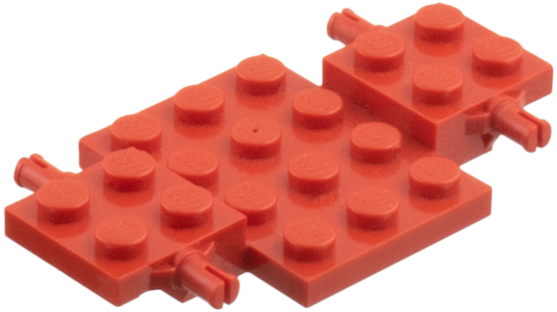 Vehicle Base 4 x 7 x 2/3 with 3 x 4 Recessed, Wheel Pins in Red