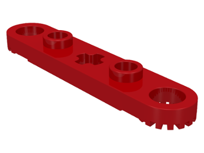Technic Plate 1 x 5 with Toothed Ends, 2 Studs and Center Axle Hole in Red
