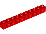Technic Brick 1 x 10 [9 Pin Holes] in Red