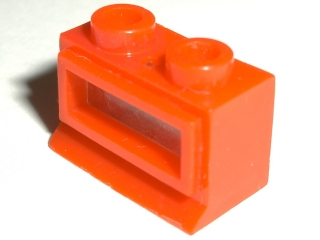 Window 1 x 2 x 1, Extended Lip, Hollow Stud [with Glass] in Red
