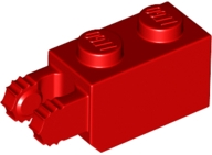 Hinge Brick 1 x 2 Locking with 2 Fingers Vertical End, 9 Teeth in Red