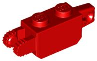 Hinge Brick 1 x 2 Locking with 1 Finger Vertical End and 2 Fingers Vertical End, 9 Teeth in Red