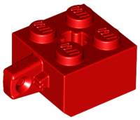Hinge Brick 2 x 2 Locking with 1 Finger Vertical and Axle Hole [+ Opening] in Red