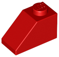 Brick Sloped 45° 2 x 1 with Bottom Pin in Red