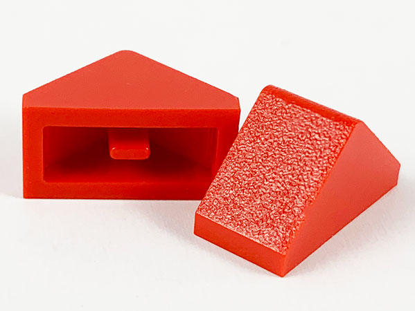 Brick Sloped 45° 2 x 1 Double with Ovoid Bottom Pin in Red